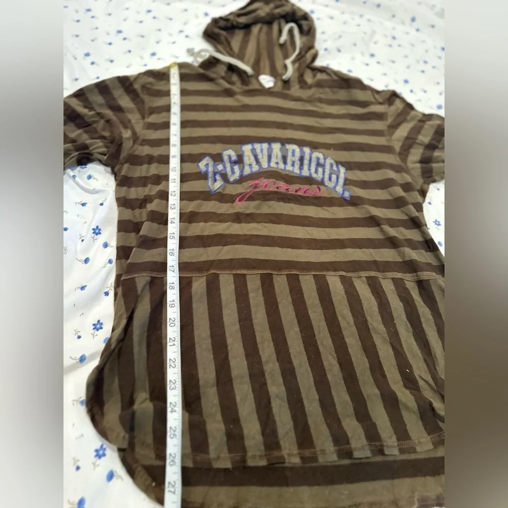 VTG 90s Z. Cavaricci Brown Striped Hooded Pullover Top. Embroidered Logo.